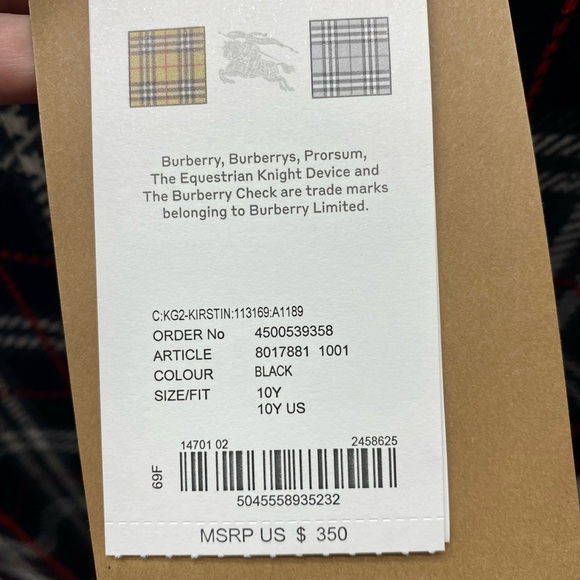 NWT Burberry Girls size 10Y Kristin Check Intarsia Sweater Dress - Picture 5 of 7